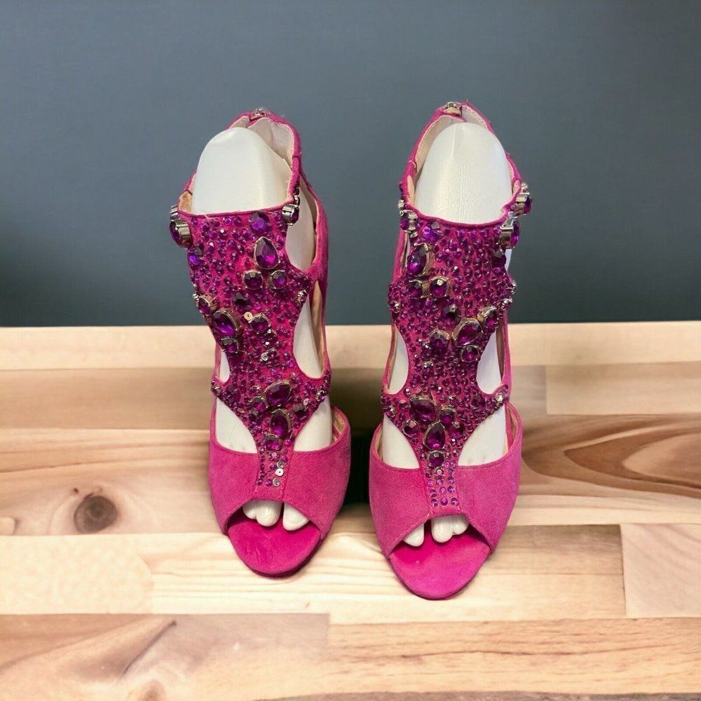 Vince Camuto Jobelle Berry Pink True Suede embellished 7.5 - Picture 2 of 9